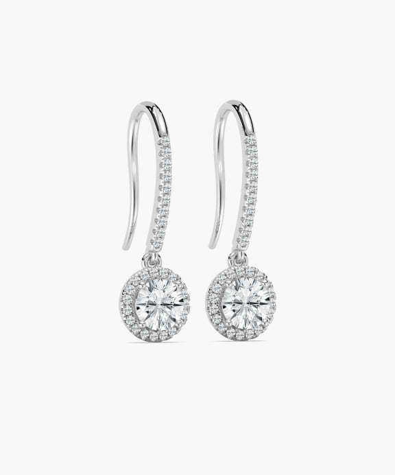 Accented French Hook Halo Earrings in White Gold | Miadonna