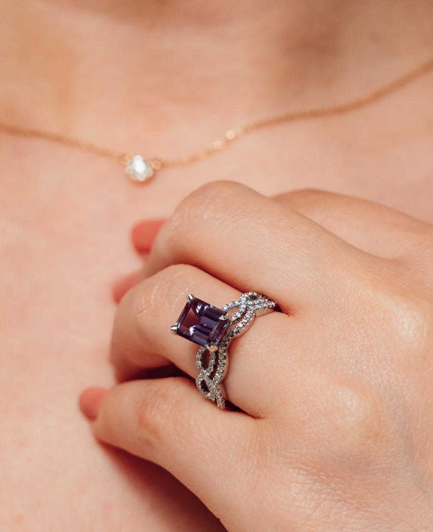 lab created gemstone wedding ring set