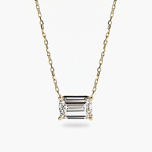 basket pendant featuring an emerald cut lab grown diamond set in recycled yellow gold by MiaDonna