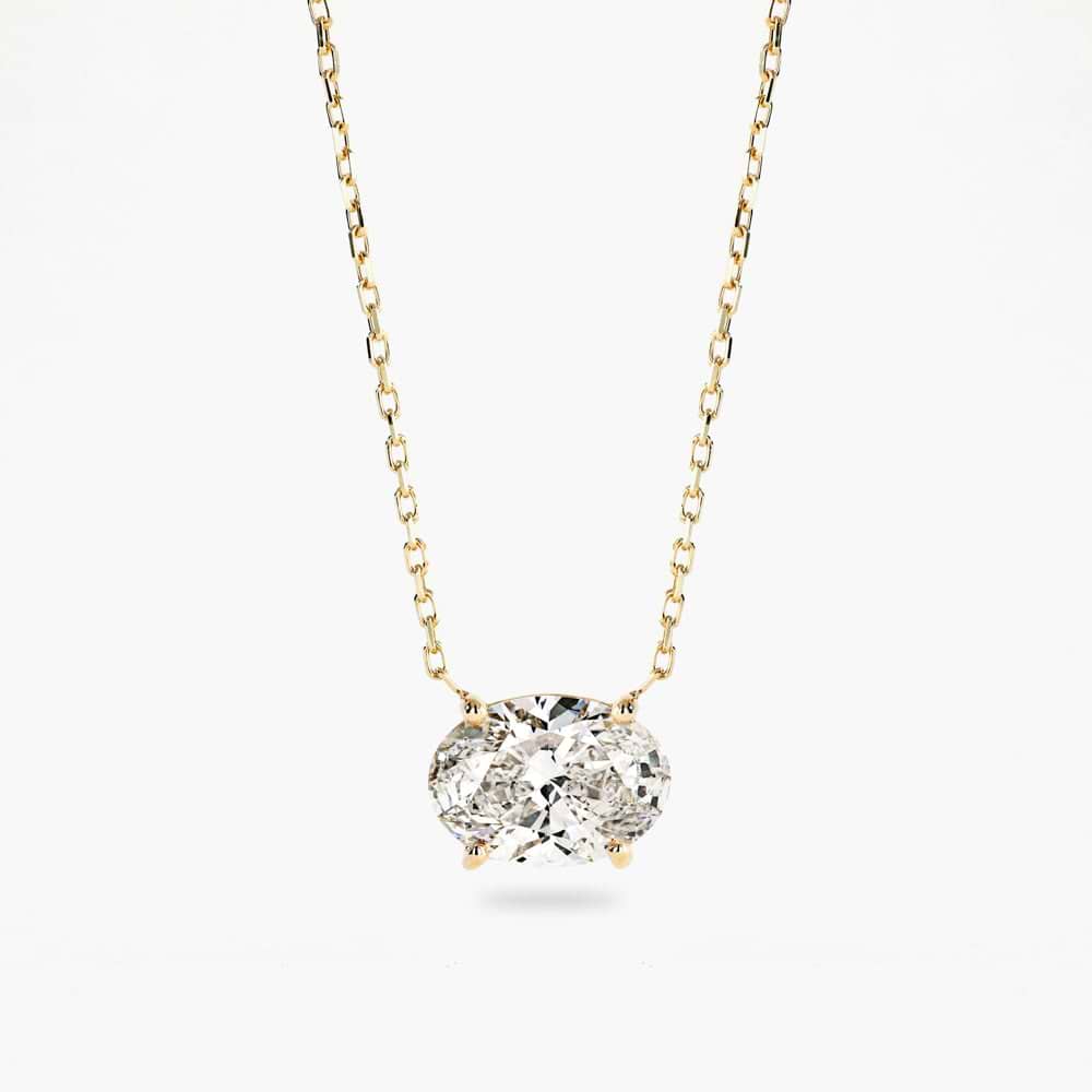 Shown in 14K Yellow Gold|basket pendant with an oval cut lab grown diamond set in recycled yellow gold by MiaDonna