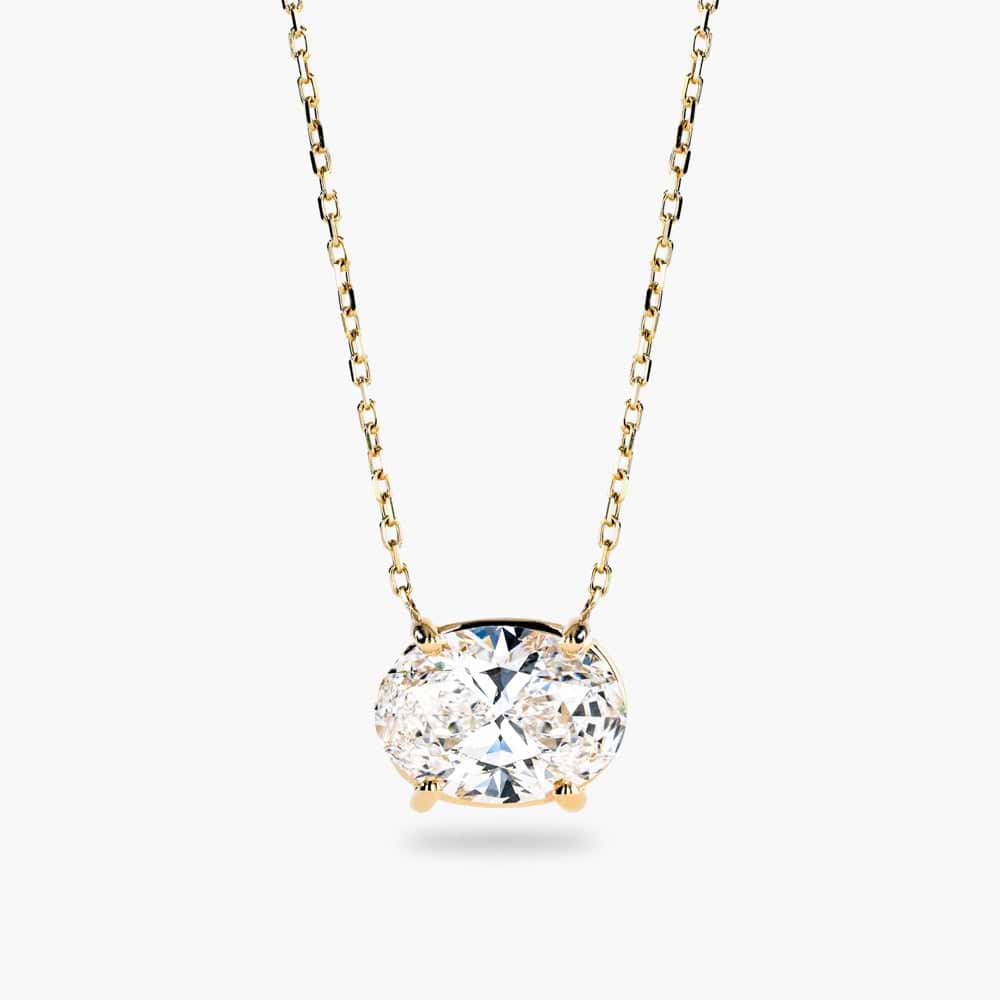 Shown in 14K Yellow Gold|basket pendant with an oval cut lab grown diamond set in recycled yellow gold by MiaDonna