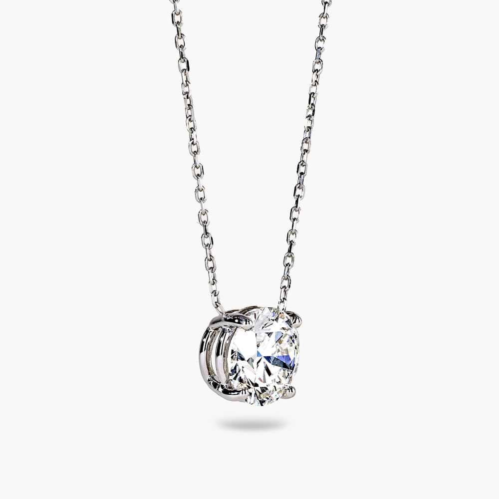 Shown in 14K White Gold|basket pendant featuring a round cut lab grown diamond set in recycled white gold by MiaDonna