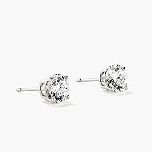 classic stud earrings featuring round cut lab grown diamonds set in white gold basket setting by MiaDonna