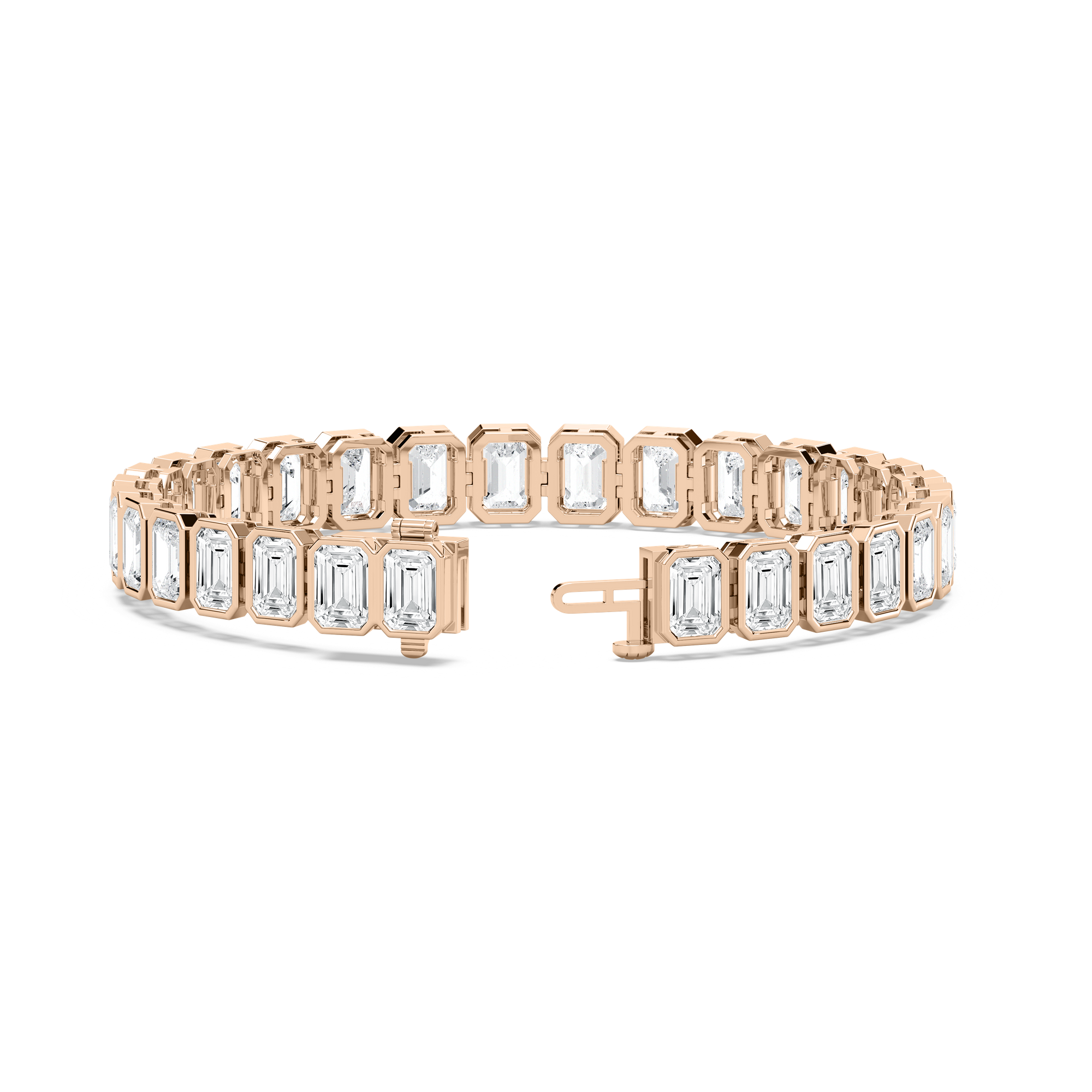 Bezel Emerald Link Bracelet in 14K Rose Gold