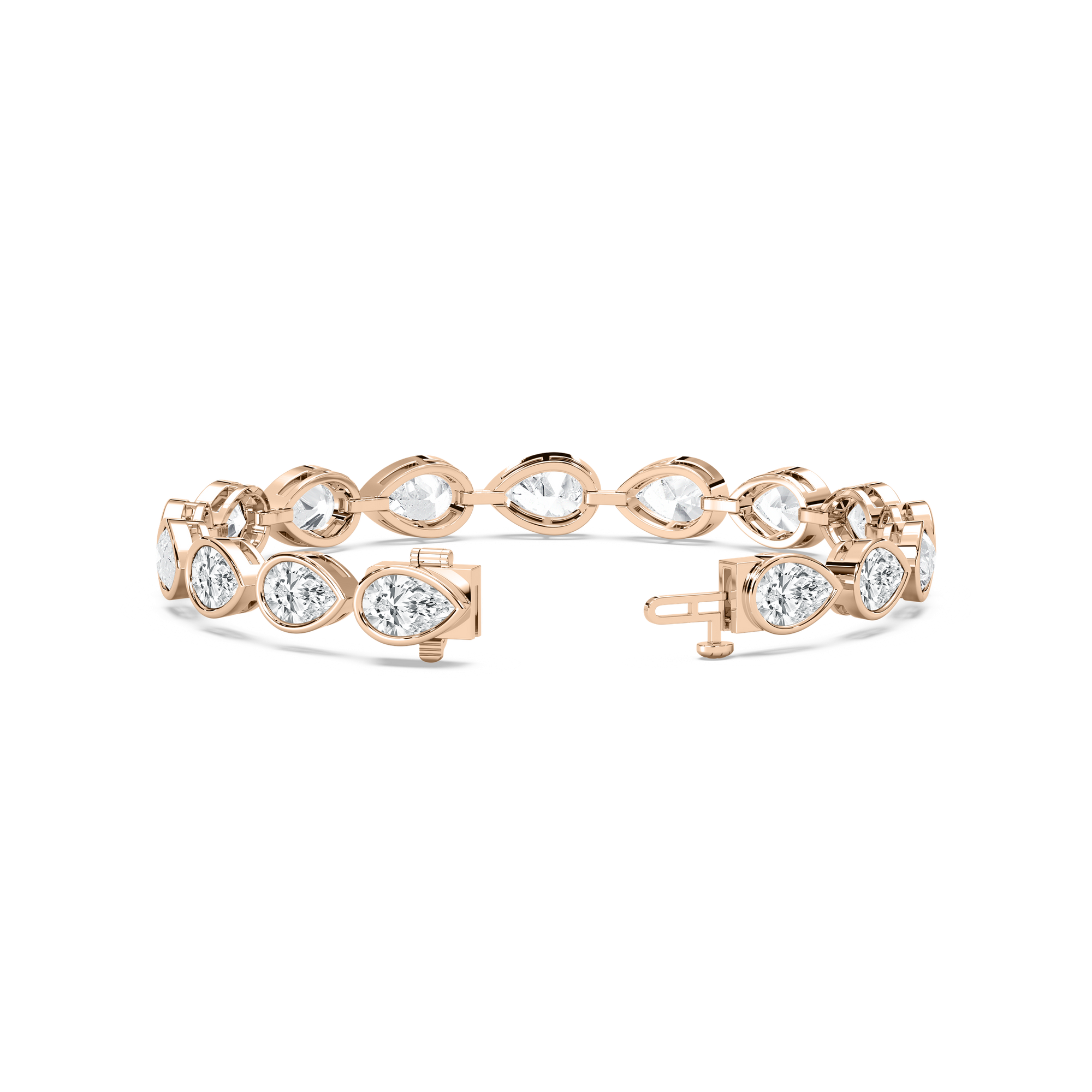 Bezel Pear Link Bracelet in 14K Rose Gold