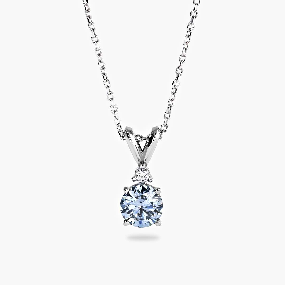 Shown in 14K White Gold|blue diamond basket pendant featuring lab grown diamonds by MiaDonna