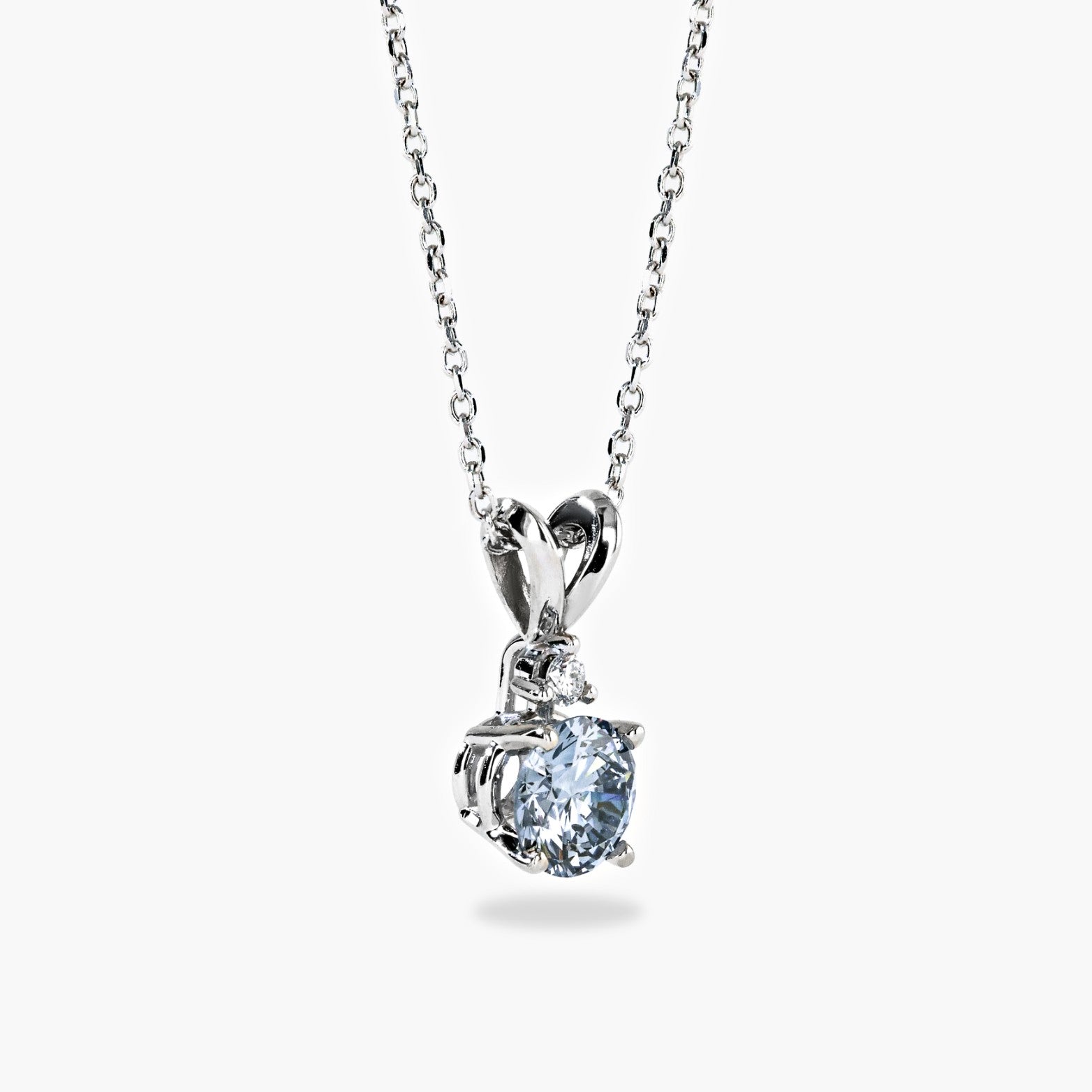 Shown in 14K White Gold|blue diamond basket pendant featuring lab grown diamonds by MiaDonna