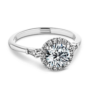 Elegant diamond halo engagement ring with 1ct round cut lab grown diamond in 14k white gold