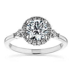 Elegant diamond halo engagement ring with 1ct round cut lab grown diamond in 14k white gold