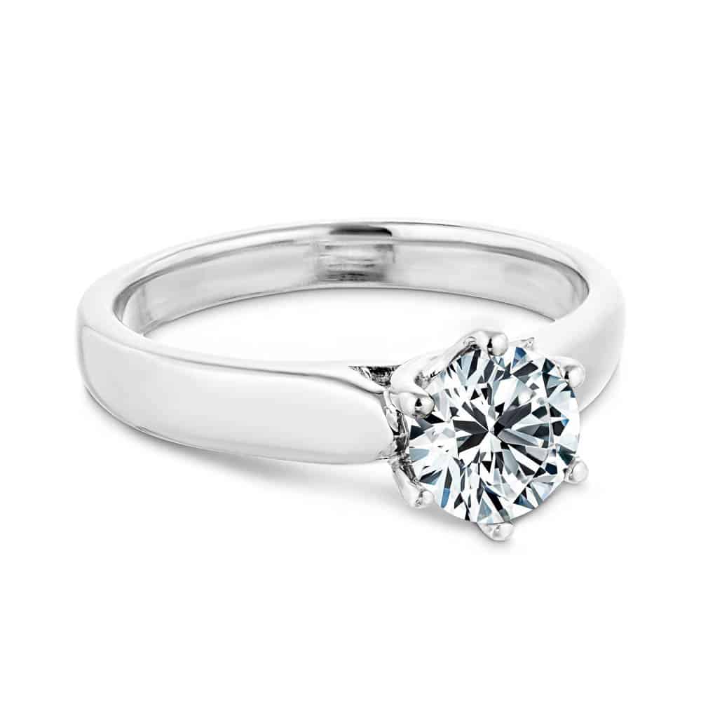 Calista Solitaire Engagement Ring shown with a 1.0ct round cut Lab-Grown Diamond in recycled 14K white gold | Calista Solitaire Engagement Ring  six prong solitaire engagement ring 1.0ct round cut lab grown diamond recycled 14k white gold