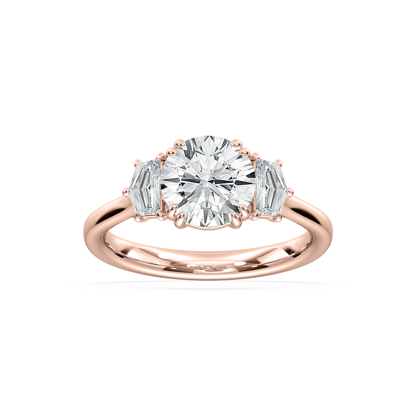 Caydn Round Three Stone Ring in Rose Gold