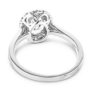 Diamond accented halo engagement ring with 1ct oval cut lab created diamond in 14k white gold setting