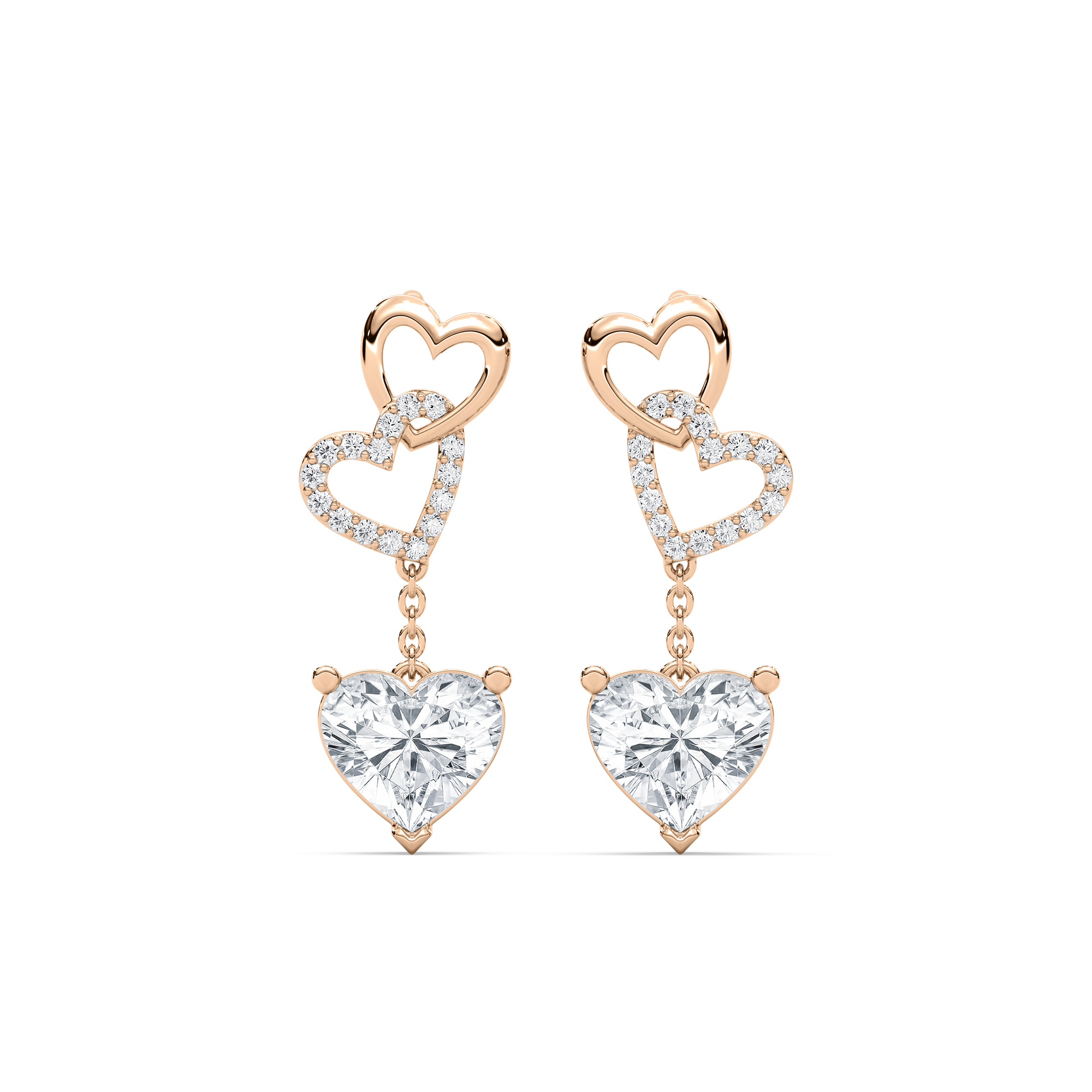 Chain Heart Dangle Earrings in 14K Rose Gold