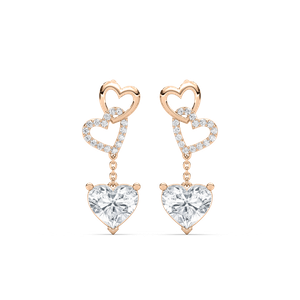 Chain Heart Dangle Earrings in 14K Rose Gold