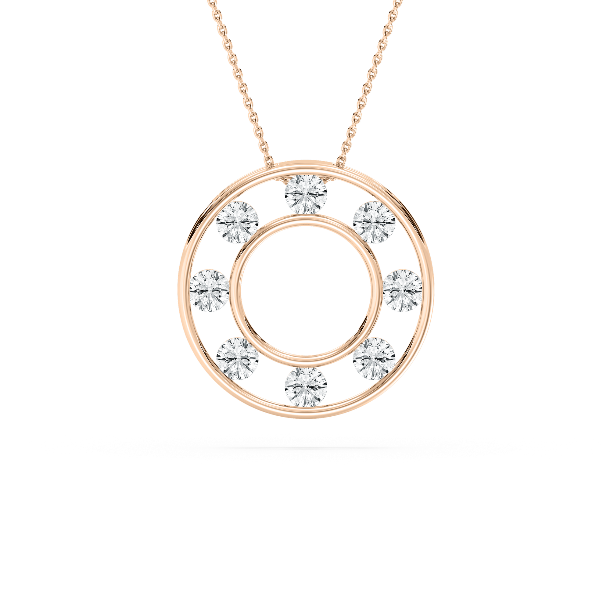 Circle Diamond Pendant Necklace in Rose Gold