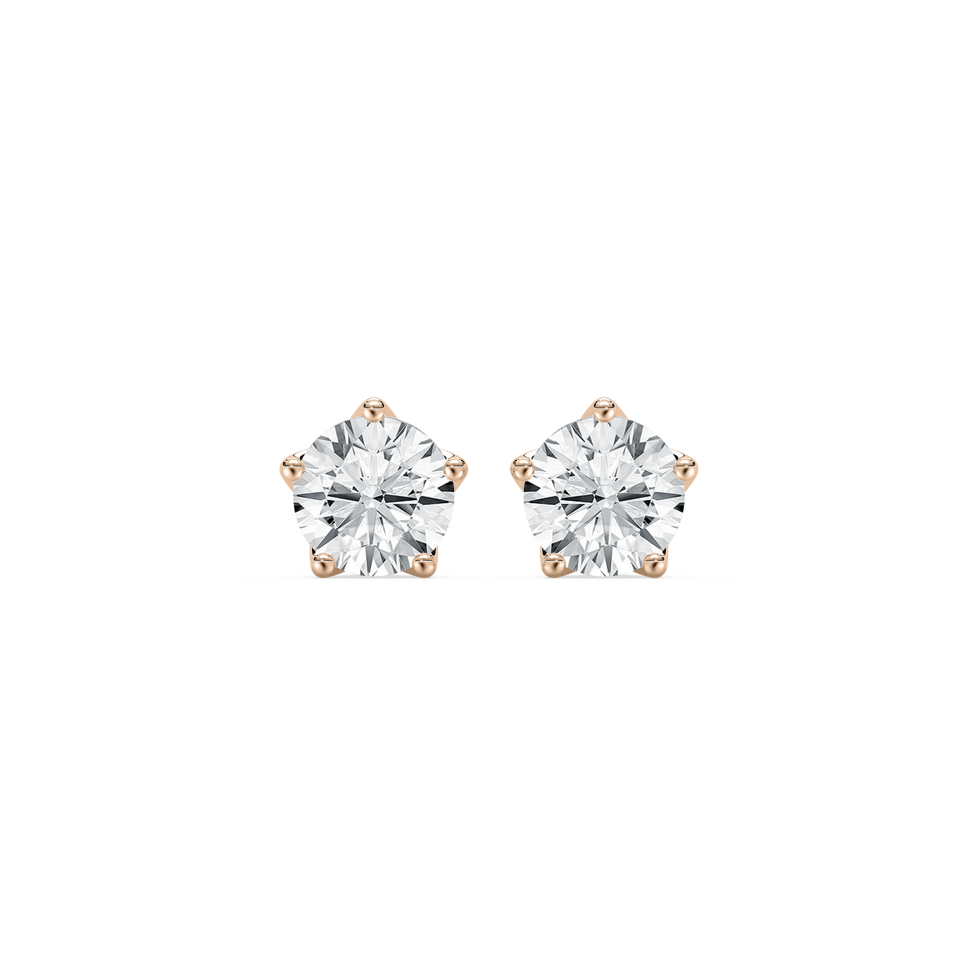 Classic Round 5 Prong Stud Earrings in Rose Gold
