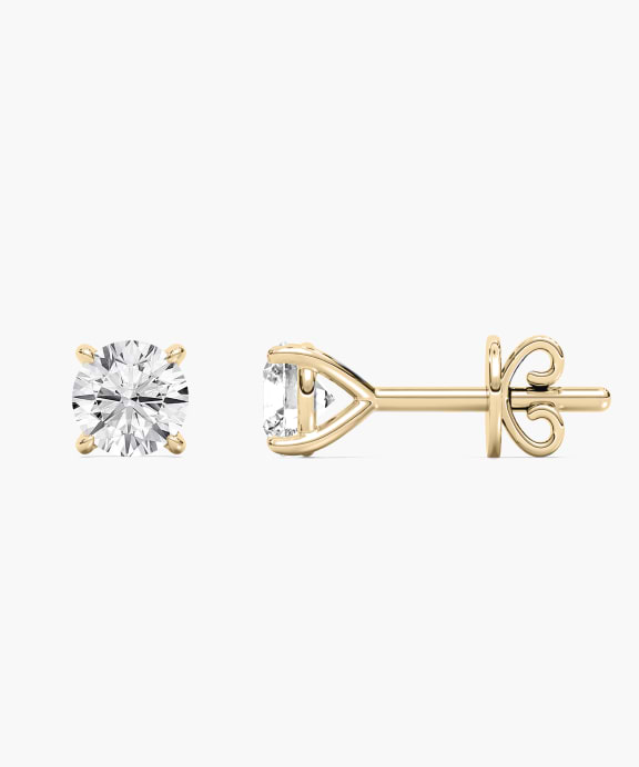 Classic Round Four Prong Diamond Earrings in Yellow Gold | Miadonna