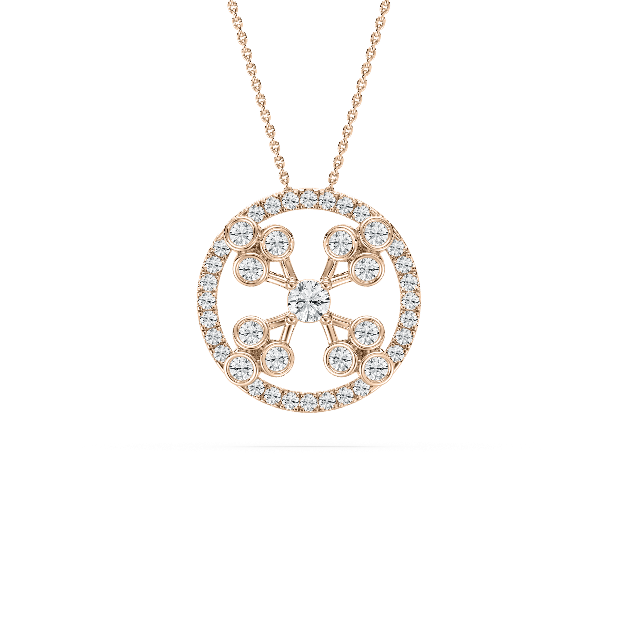 Clover Halo Diamond Pendant in Rose Gold