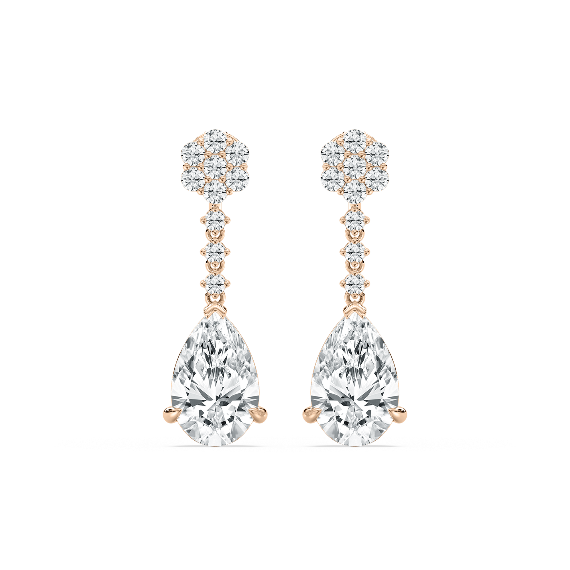 Cluster and Pear Drop Earrings in Rose Gold