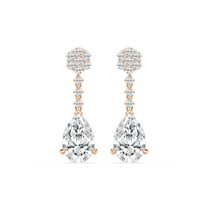 Cluster and Pear Drop Earrings in Rose Gold