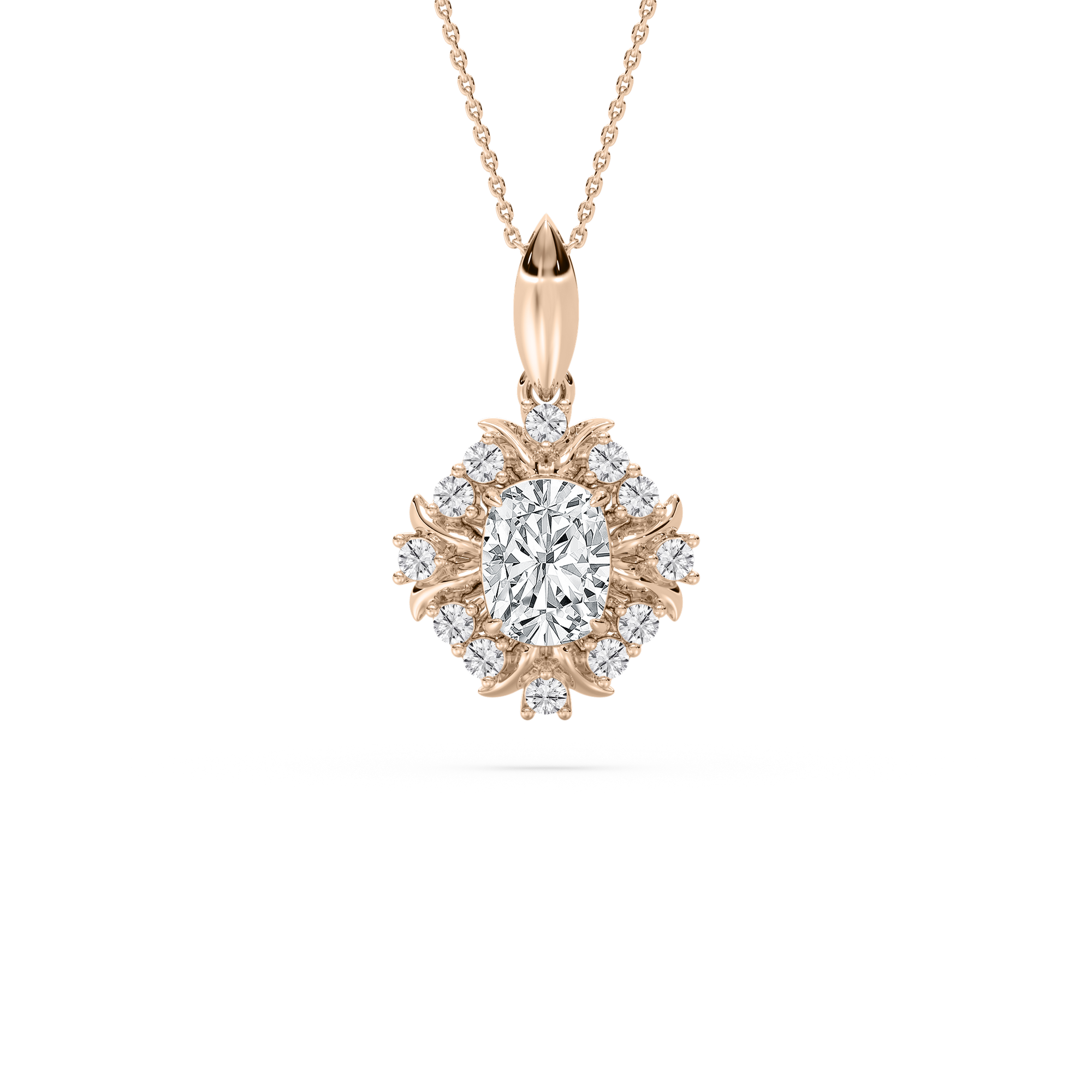 Cushion Halo Drop Pendant in Rose Gold