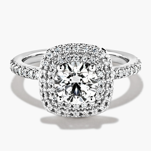 Diamond Accented Double Halo Engagement Ring - Round Cut 1.06ct Lab Grown Diamond