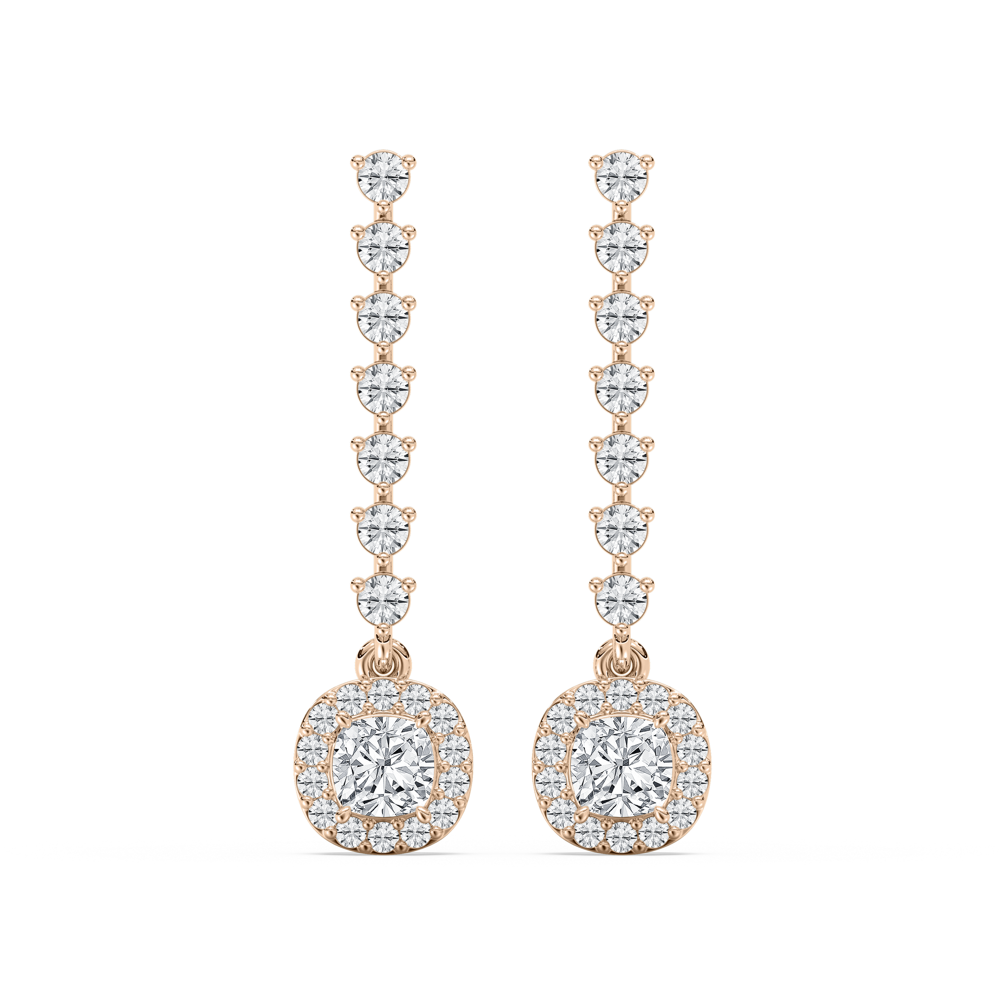 Diamond Halo Drop Earrings in Rose Gold