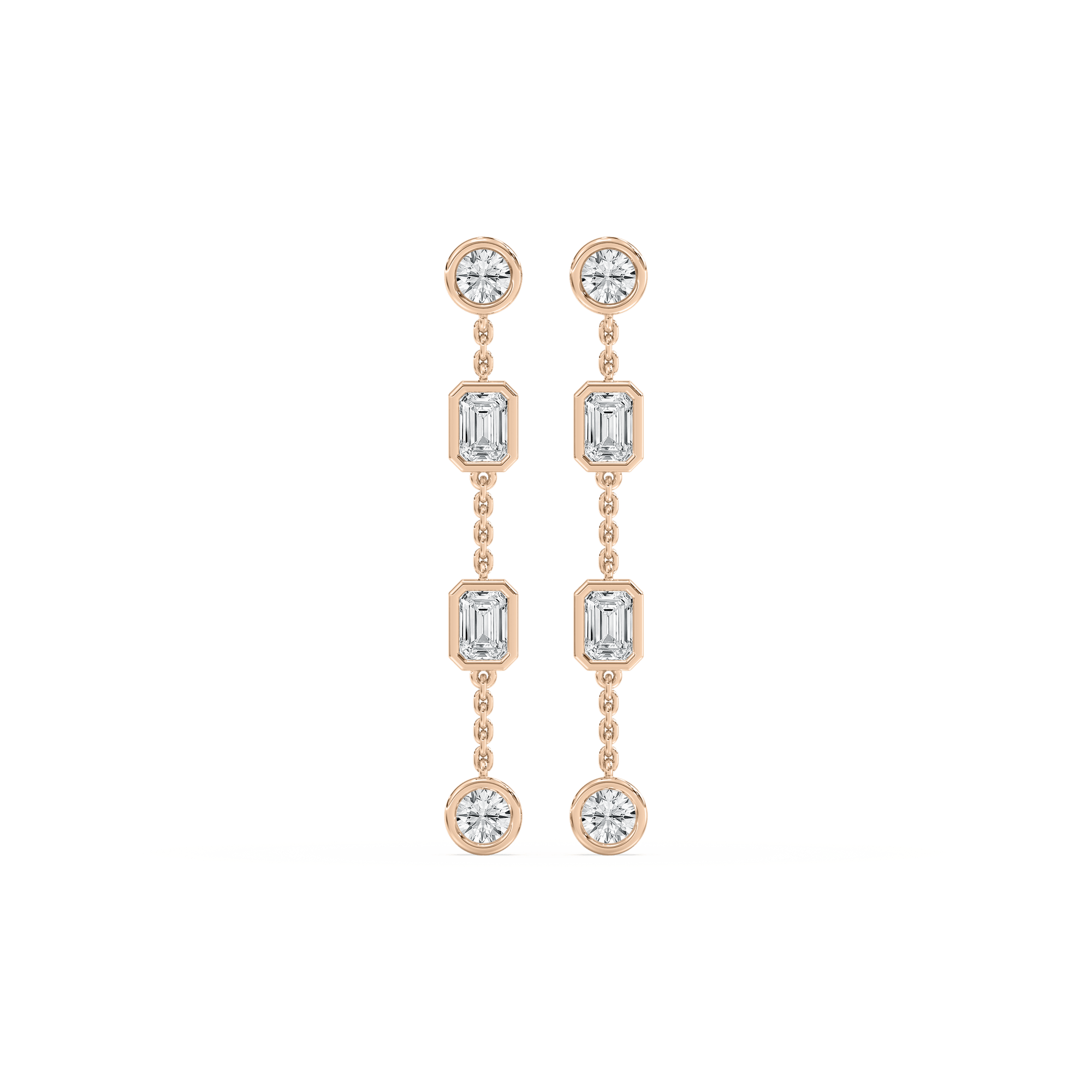 Diamond Station Drop Earrings in Rose Gold