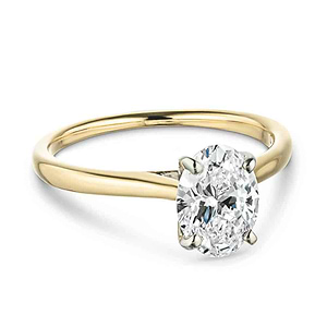 Stackable solitaire engagement ring with 2.5ct oval cut lab grown diamond in 14k yellow gold