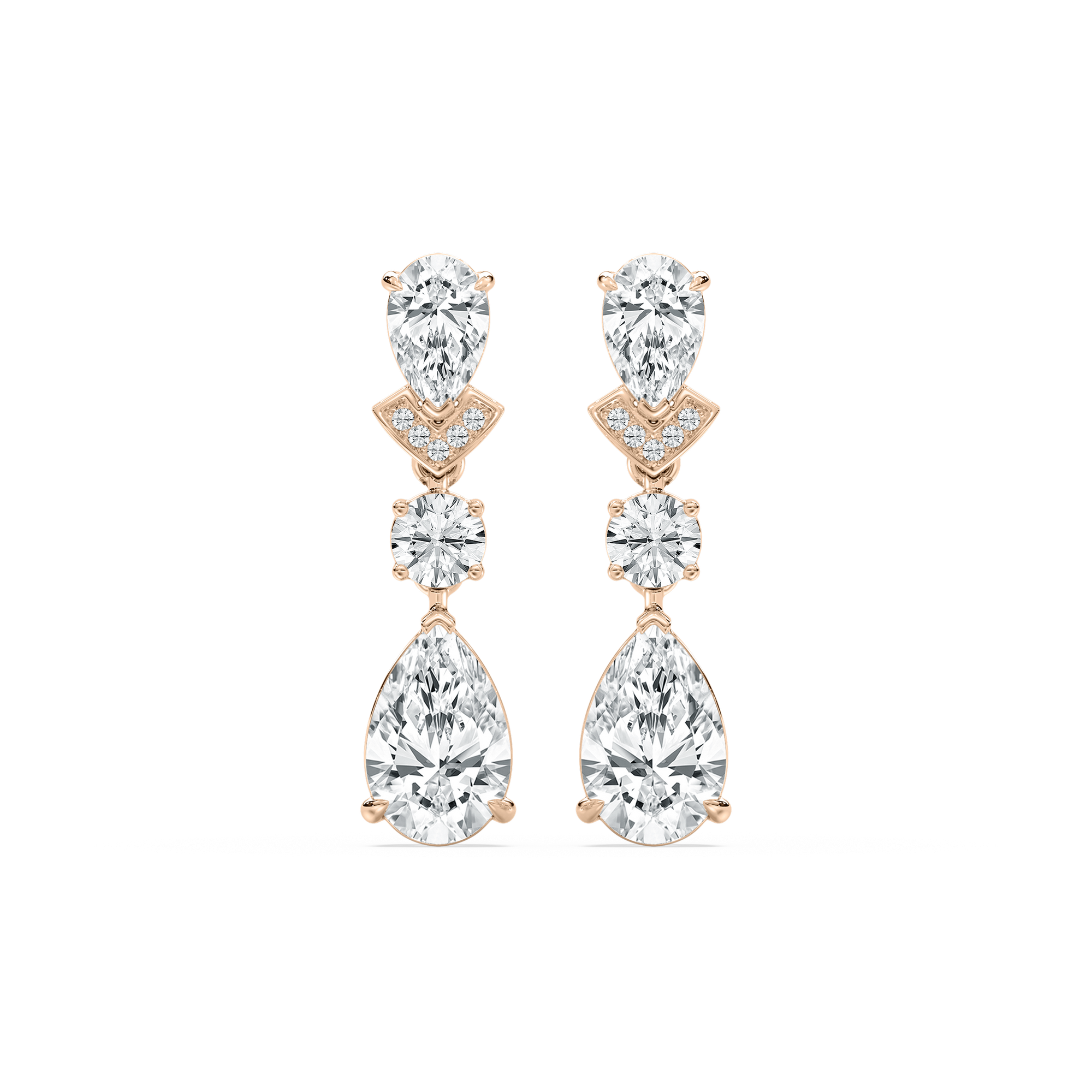 Double Pear Drop Diamond Earrings in Rose Gold