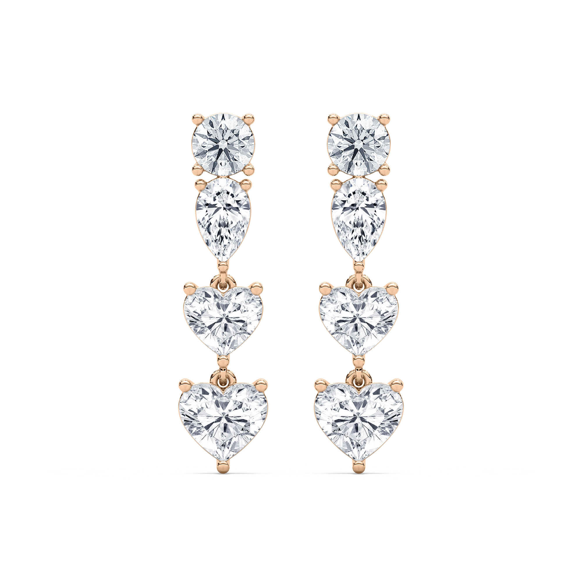 Duo Heart Fancy Drop Earrings in 14K Rose Gold