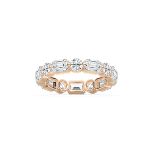 East West Emerald Round Eternity Ring in Rose Gold