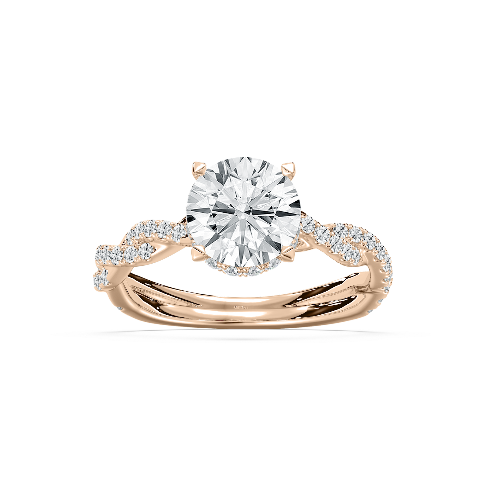 Elise Pave Twist Round Engagement Ring in Rose Gold
