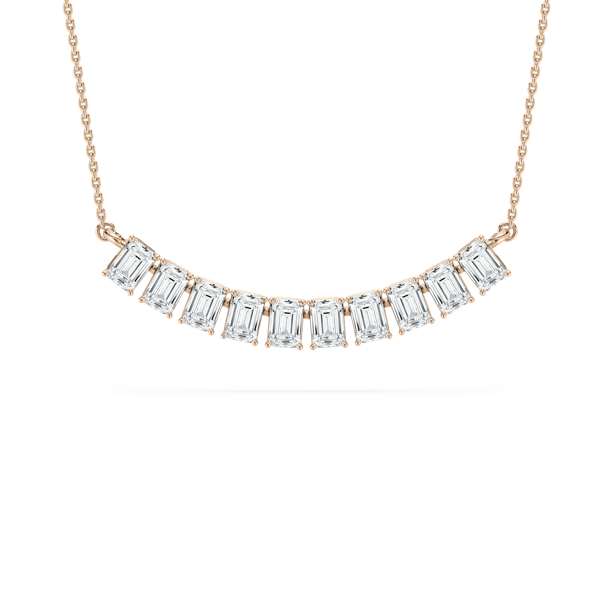 Emerald-Cut Diamond Station Necklace in Rose Gold