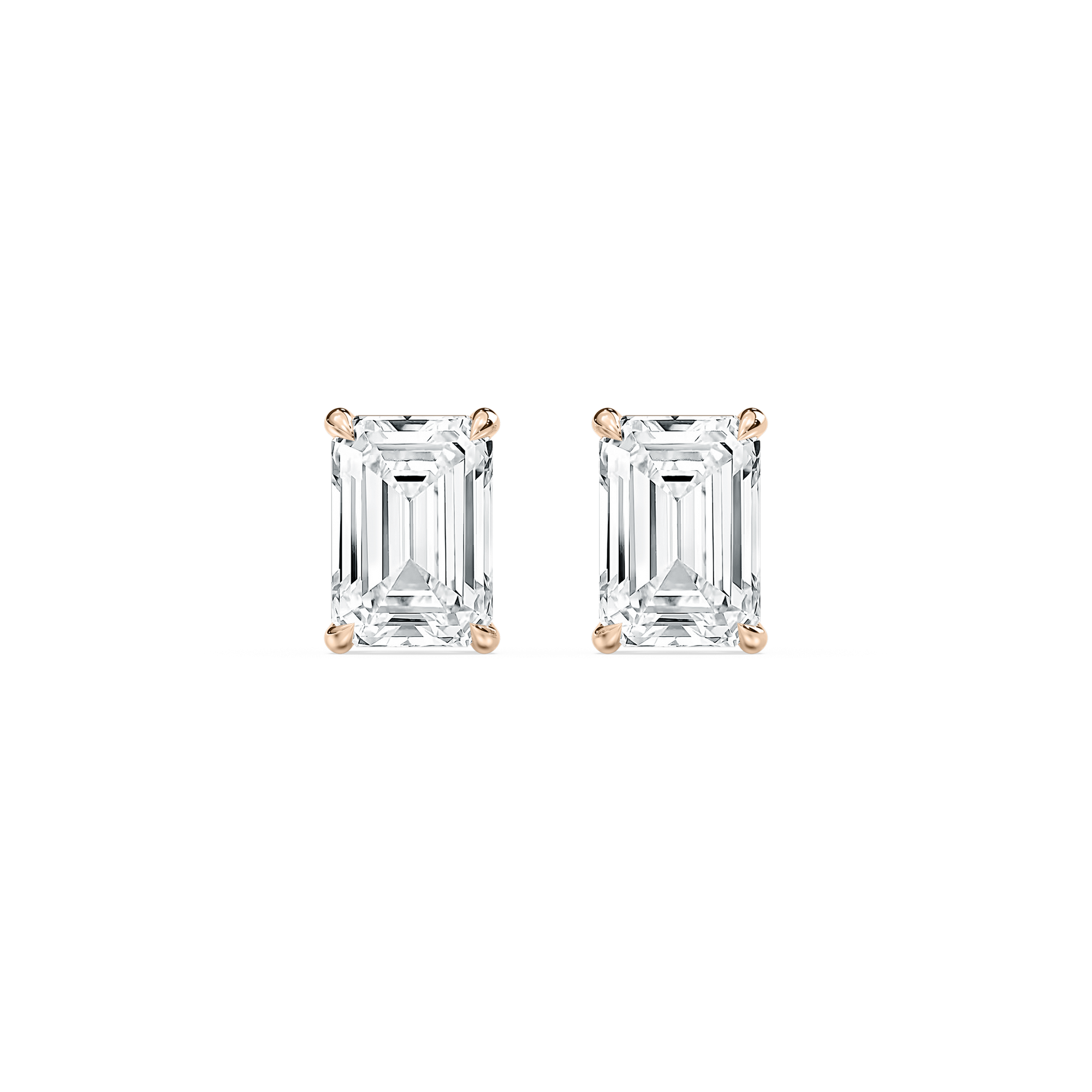 Emerald-Cut Solitaire Stud Earrings in Rose Gold