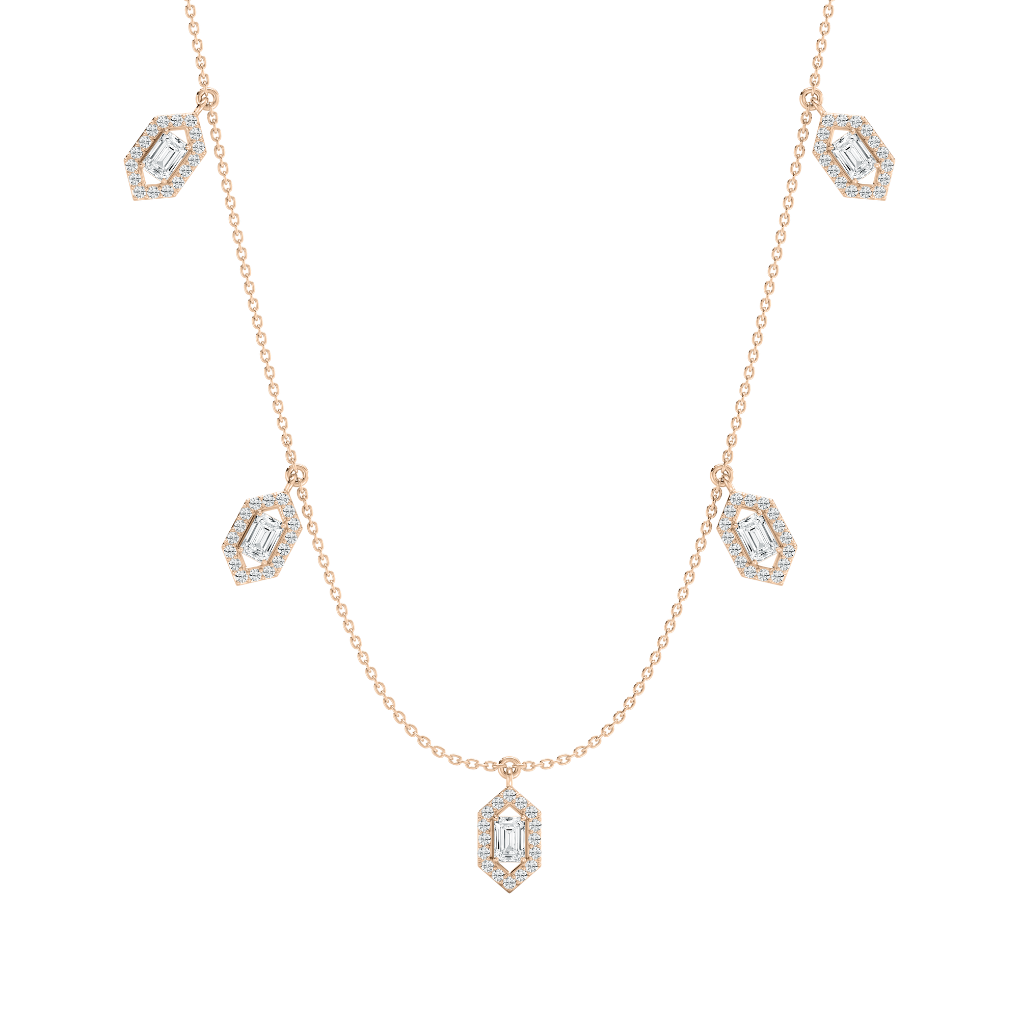 Emerald Halo Station Necklace in Rose Gold