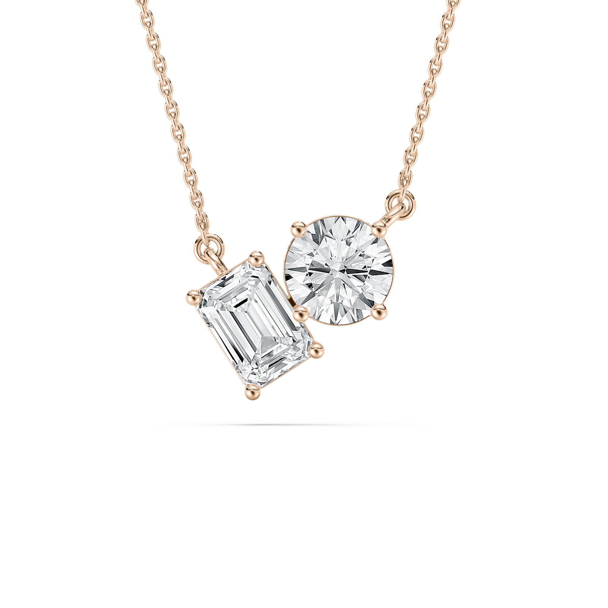 Emerald Round Two Stone Necklace in Rose Gold