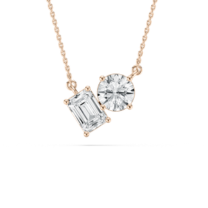 Emerald Round Two Stone Necklace in Rose Gold