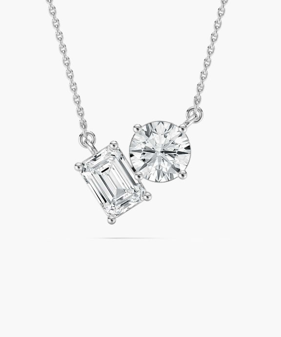Emerald Round Two Stone Necklace in White Gold | Miadonna