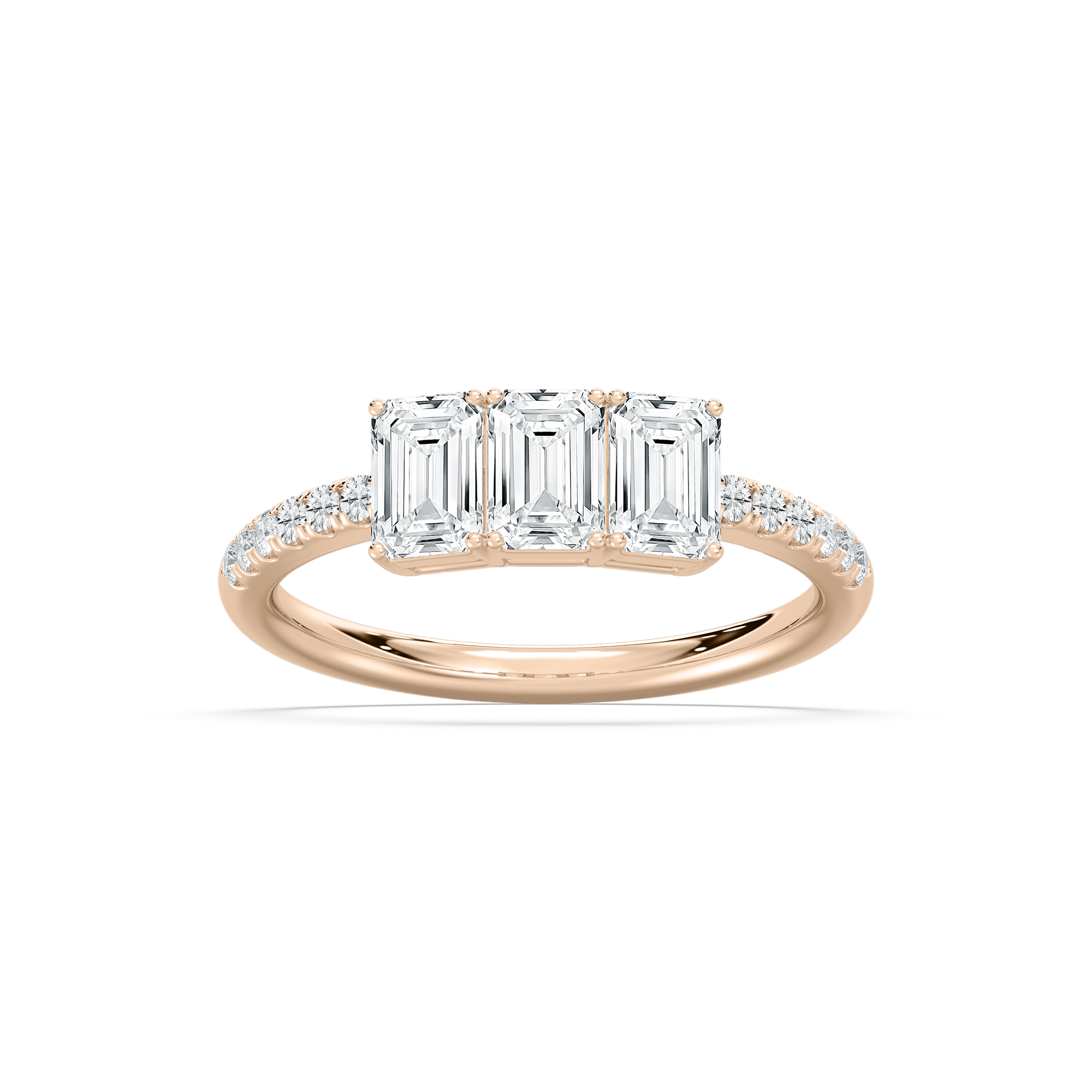 Emerald Trio Lab Grown Diamond Ring in Rose Gold