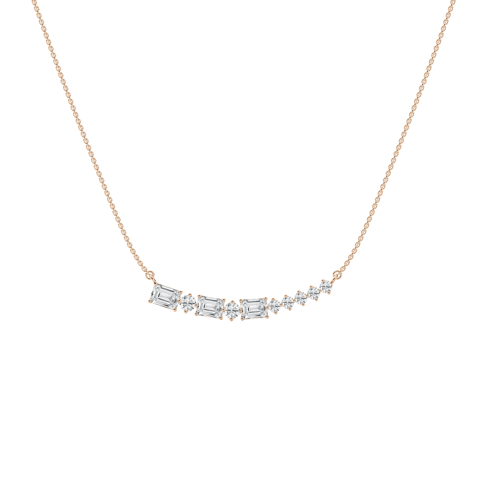 Emerald and Round Bar Necklace in Rose Gold