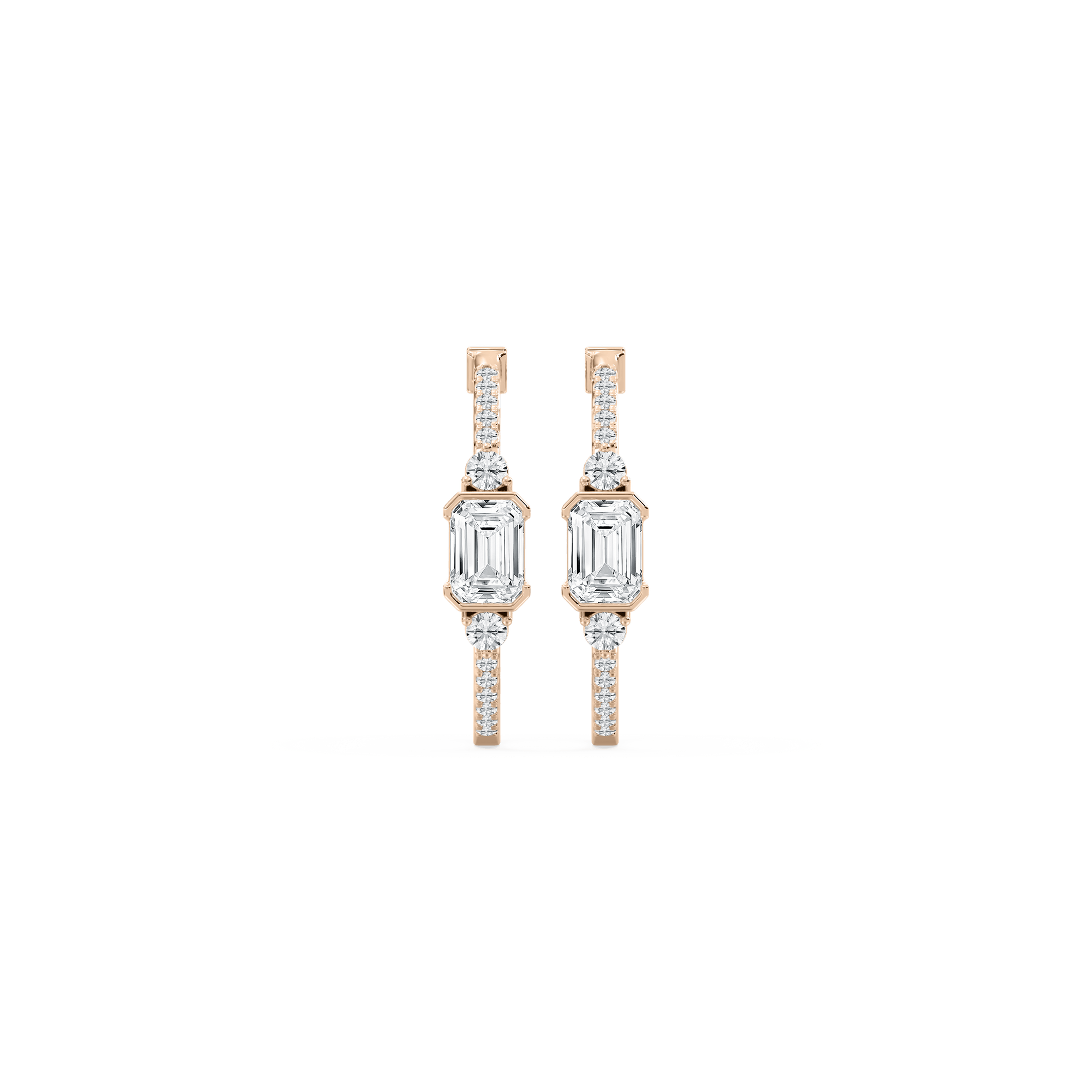 Emerald and Round Diamond Hoops in Rose Gold