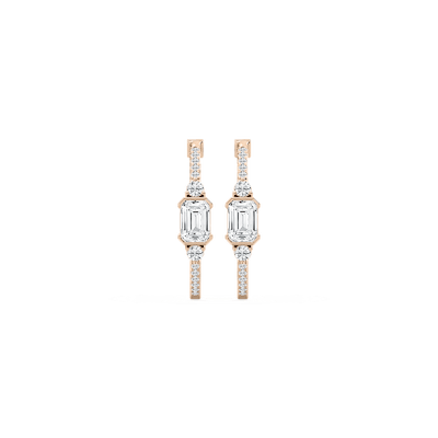 Emerald and Round Diamond Hoops in Rose Gold
