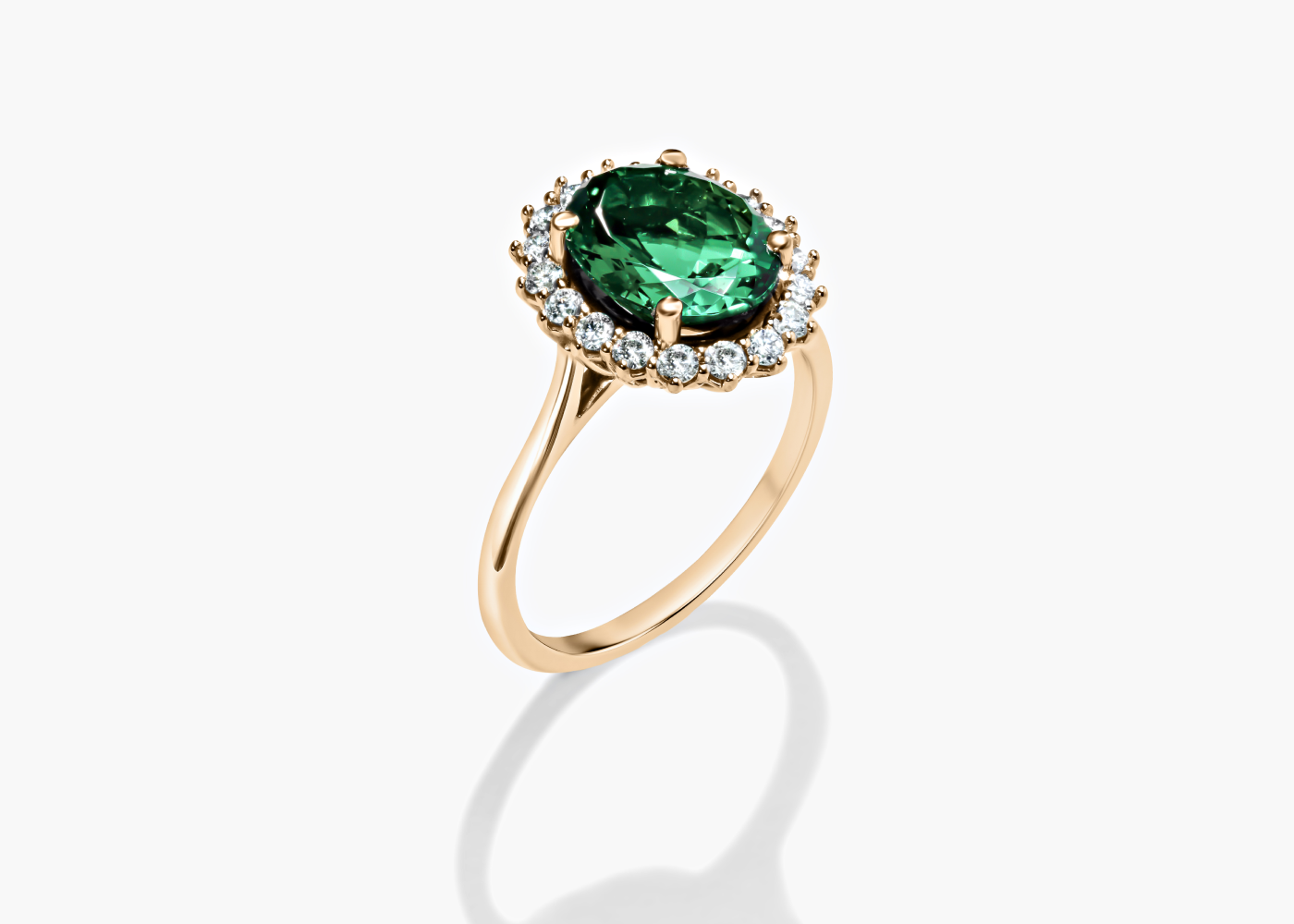 Lab Grown Emerald Round Cut Gemstone in 14K Yellow Gold.