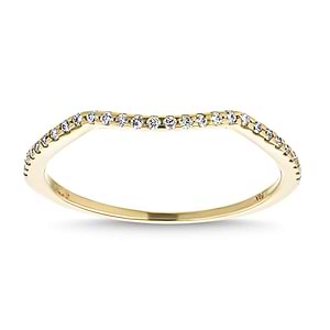 Eternal Diamond Wedding Band shown in recycled 14K yellow gold with recycled diamonds has a uniquely curved band to be a perfect match to the Eternal Monogram engagement ring