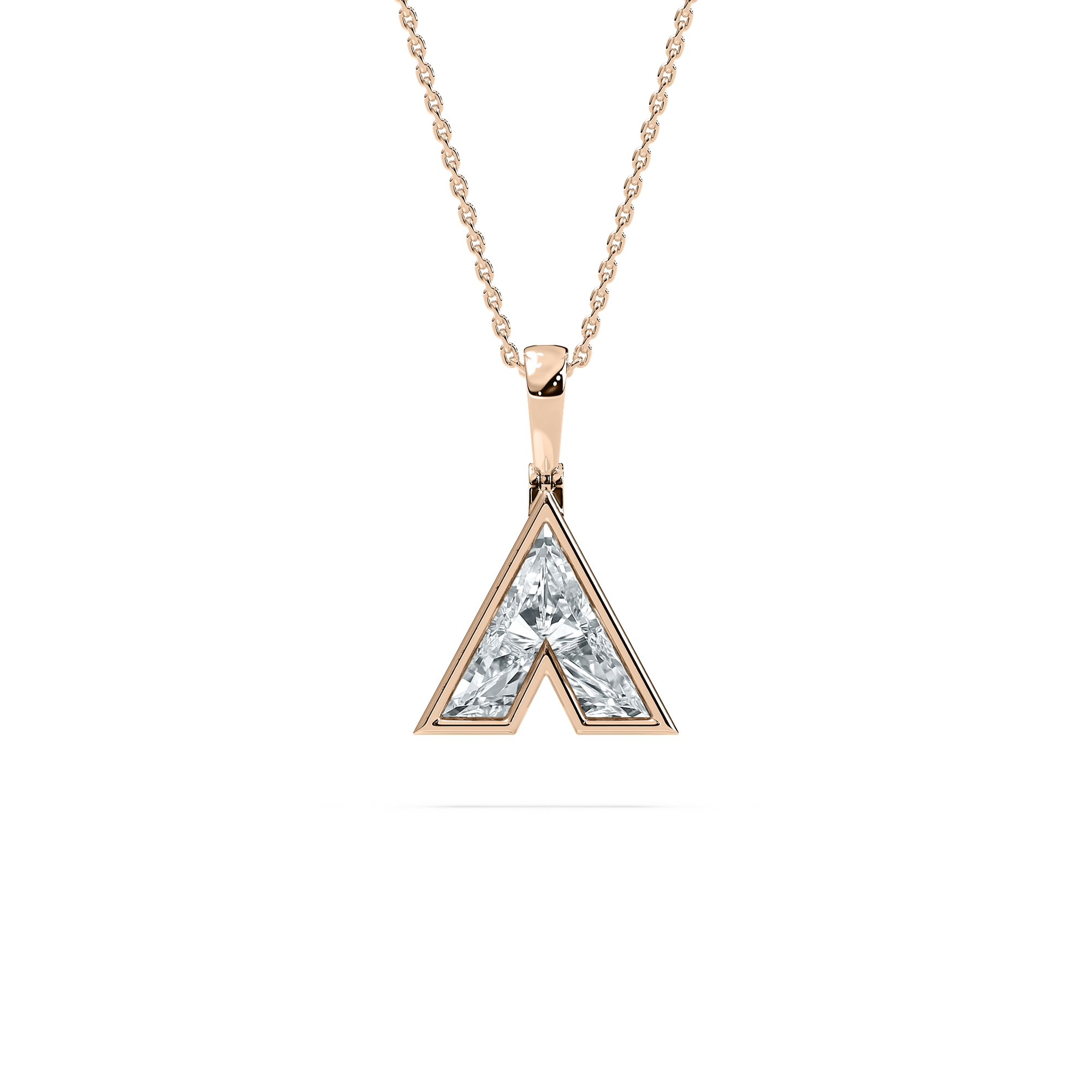 faceted diamond initial A in rose gold