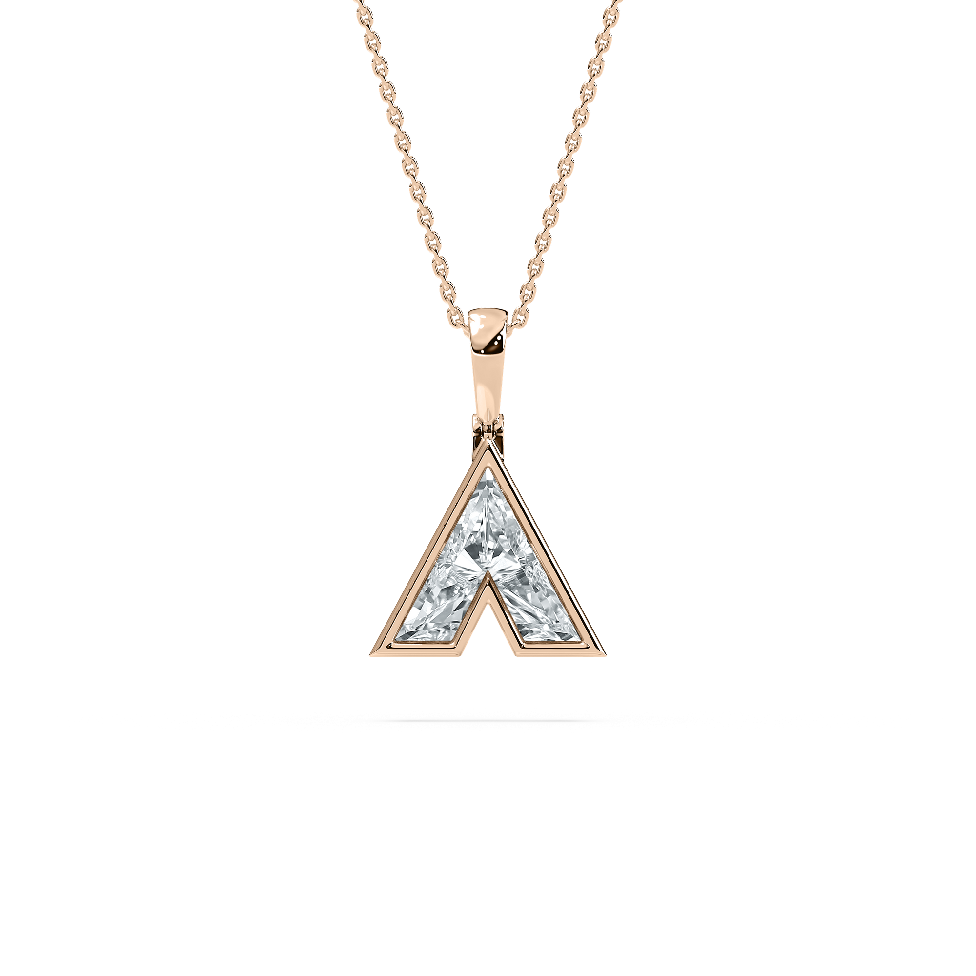 faceted diamond initial A in rose gold