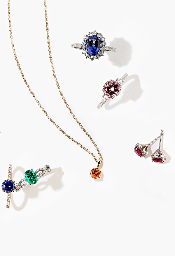 Finished lab-grown gemstone jewelry.