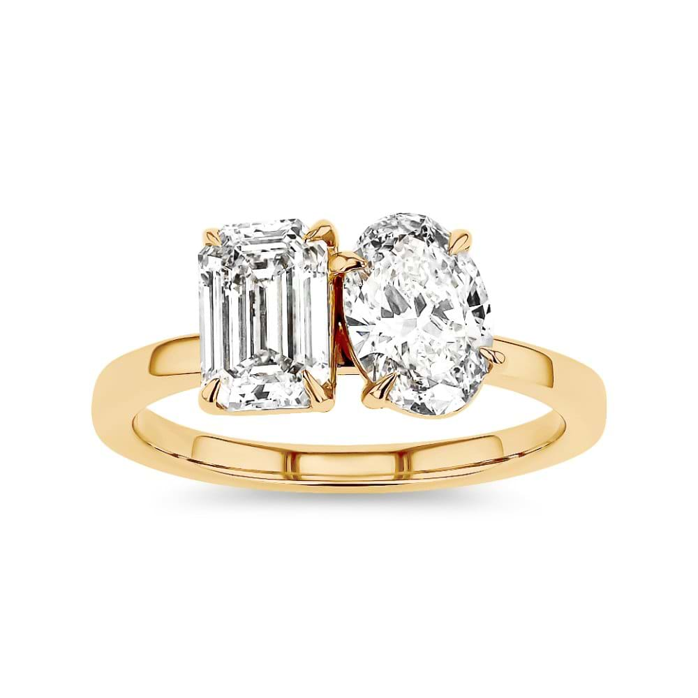 Shown In 14K Yellow Gold With An Emerald Cut and Oval Cut Lab Grown Diamond|toi et moi with an emerald cut and oval cut lab grown diamond