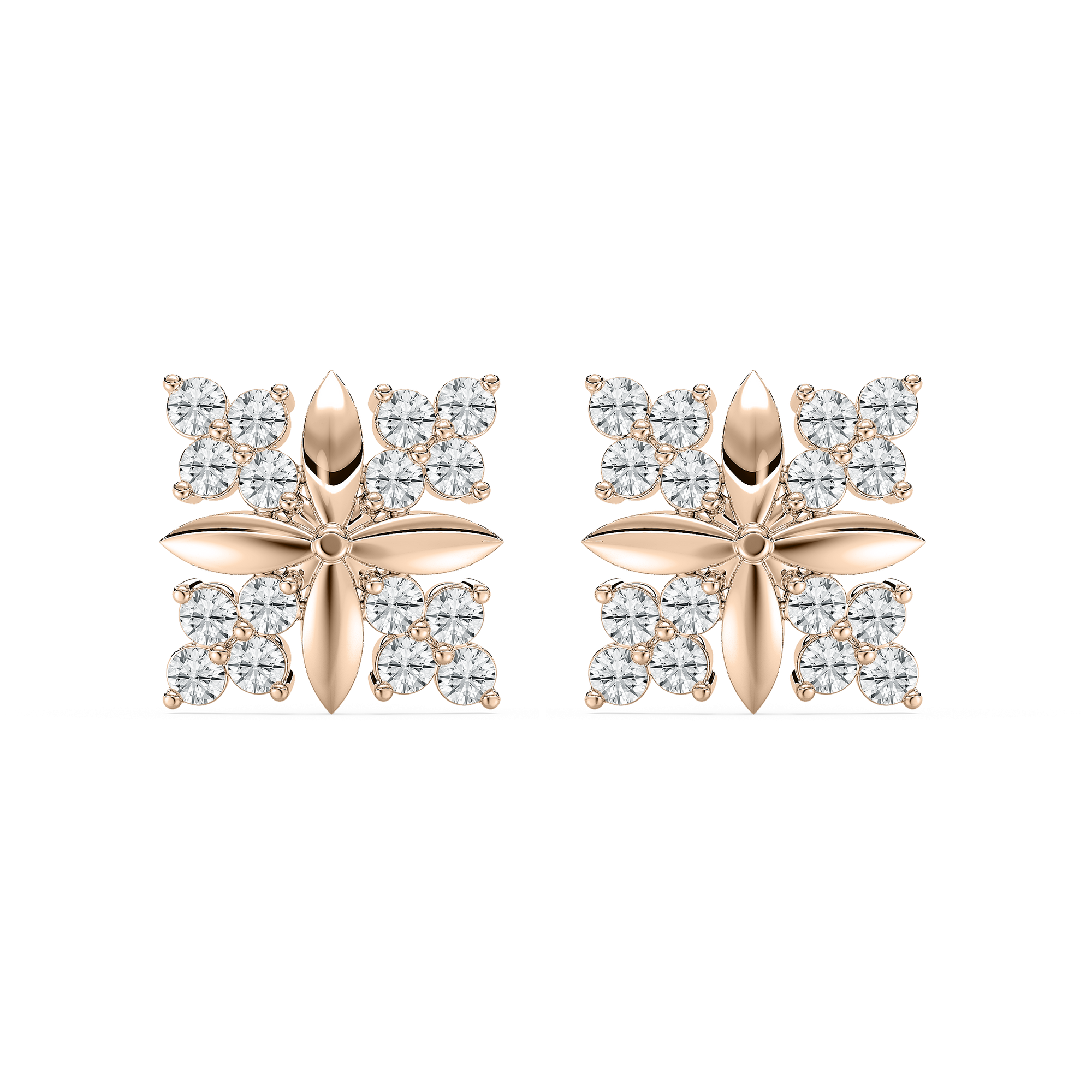 Floral Point Cluster Studs in Rose Gold